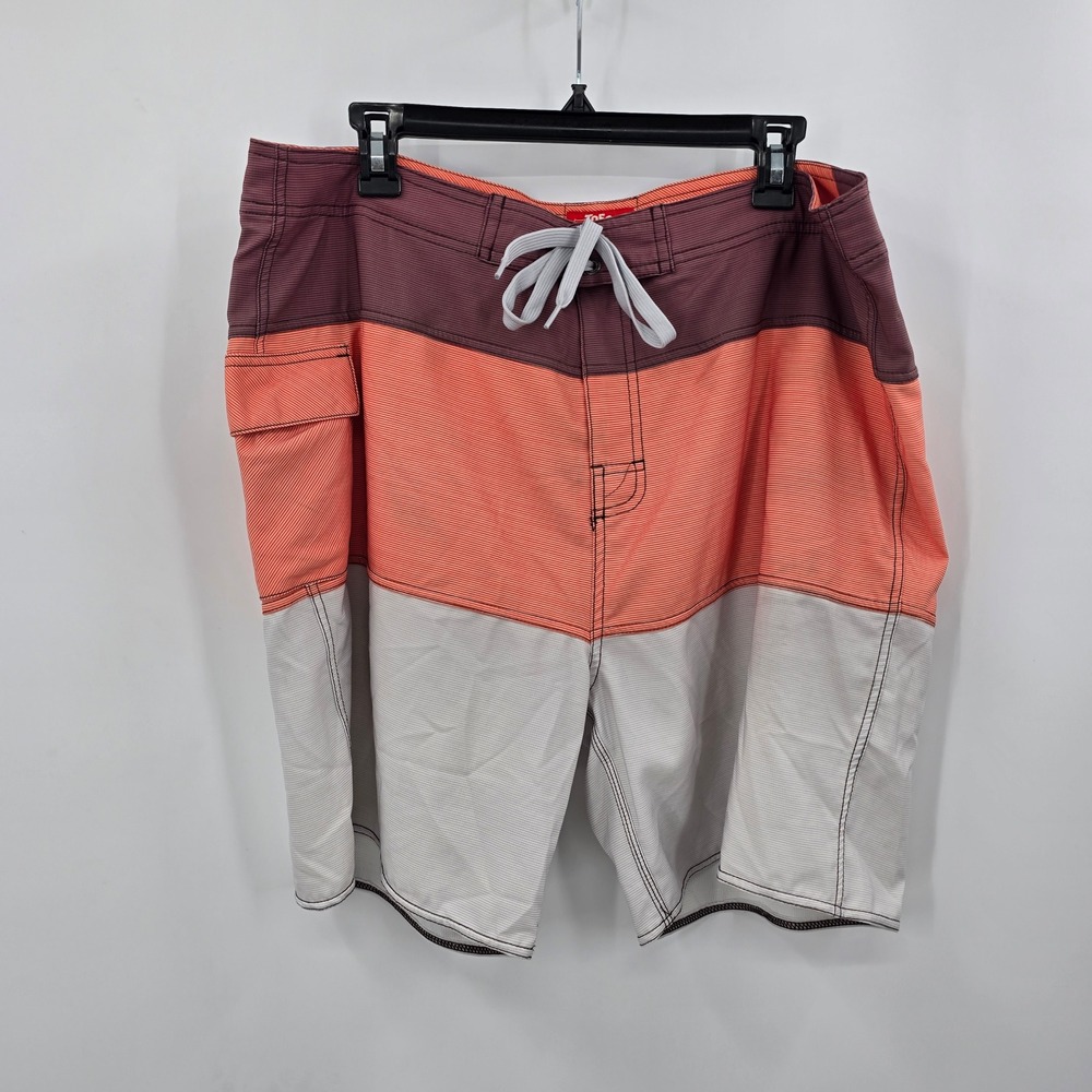 Toes on‎ the Nose Mens Board Shorts 38 Orange Burgundy Colorblock Swim Trunks